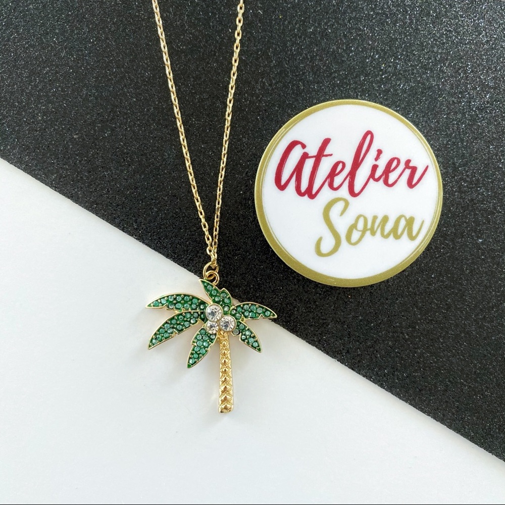 Crystal Encrusted Tropical Palm Tree Necklace